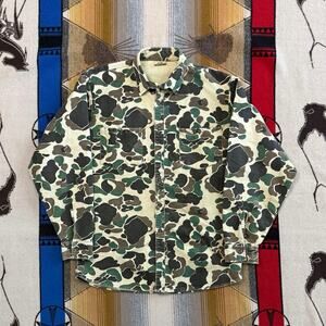 Vintage 80s Men’s Ideal Duck Camo Camouflage Button Up Shirt Size Large Hunting